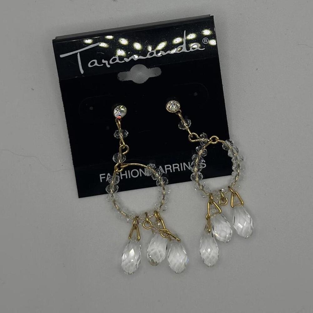 Taramanda Gold & Crystal Dangle Hoop Earrings – NWT